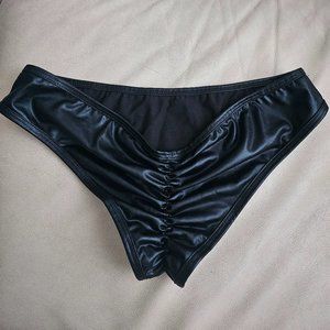 Espiral Lingerie Dancer Black Faux Leather Ruched Scrunch Back Bikini Bottom M/L